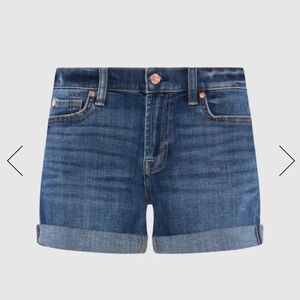 7 For All Mankind Indigo Jean Shorts. BROKEN TWILL MID ROLL SHORT